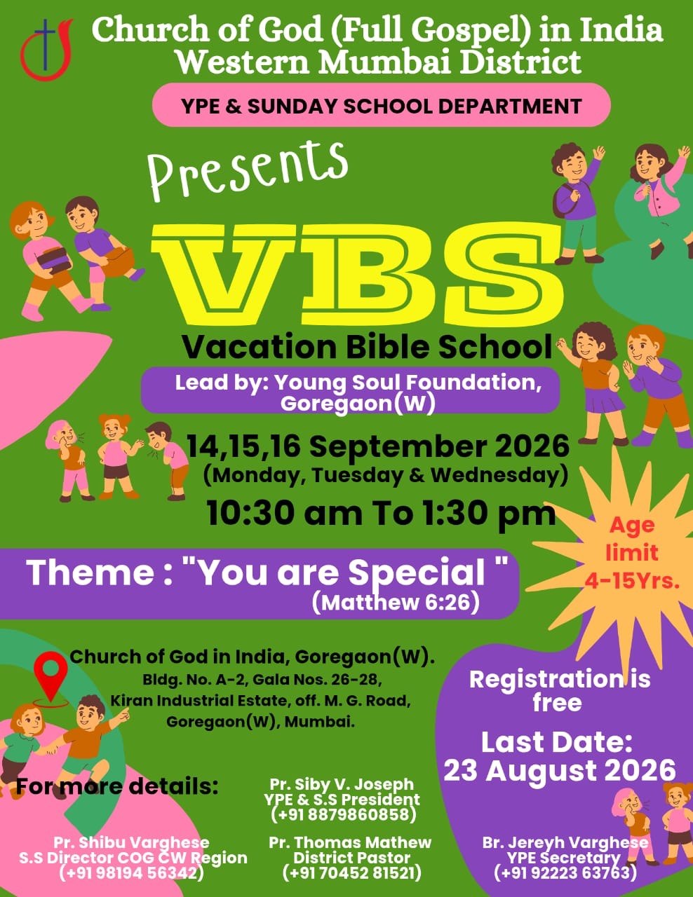 Three-Day VBS  to Be Held in Western Mumbai District.